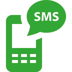 Handy mit SMS Sprechblase als Symbol für SMS-Service-Dienst